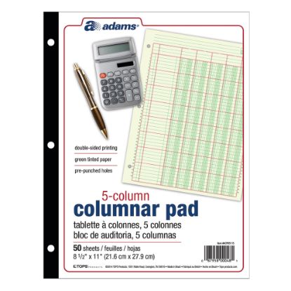 Picture of Adams Analysis Pad, 8 1/2in x 11in, 100 Pages (50 Sheets), 5 Columns, Green