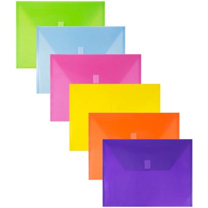 Picture of JAM Paper Plastic Envelopes, 9-3/4in x 13in, Hook & Loop Closure, No Expansion, Assorted Colors, Pack Of 6 Envelopes