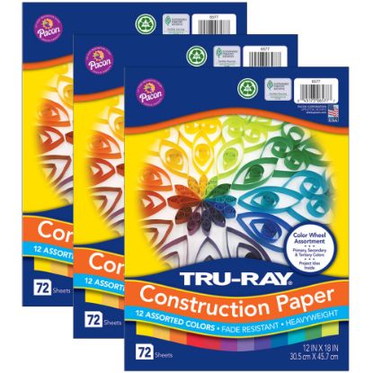 Picture of Tru-Ray Color Wheel Paper Assortment, 12in x 18in, Assorted Colors, 72 Sheets Per Pack, Set Of 3 Packs