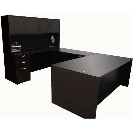 Picture of Boss Office Products Holland Series Executive U-Shape Desk With File Storage, Pedestal And Hutch, Mocha