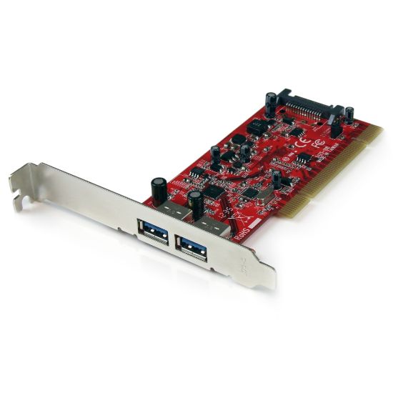 Picture of StarTech.com 2 Port PCI SuperSpeed USB 3.0 Adapter Card with SATA Power - 5Gbps - Add 2 SuperSpeed USB 3.0 ports to a computer through a PCI slot - pci usb 3.0 adapter - pci usb 3.0 adapter card - pci usb 3.0 card -pci usb 3.0 controller