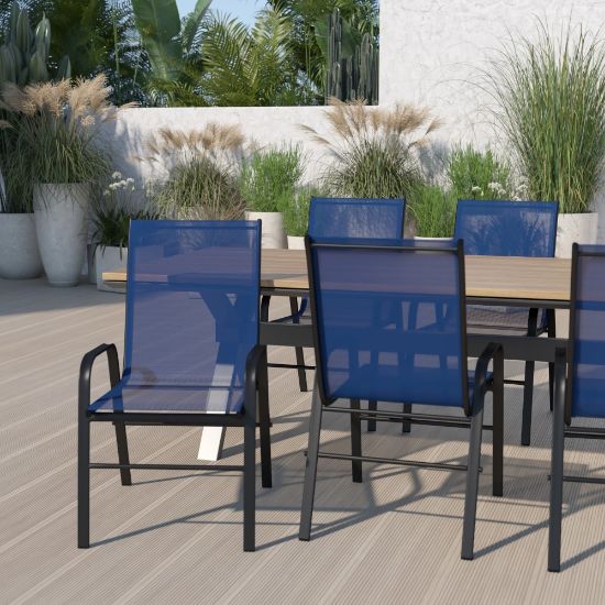 Picture of Flash Furniture Brazos Series Outdoor Stack Chairs, Black/Navy, Set Of 5 Chairs