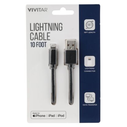 Picture of Vivitar Lightning To USB-A Cable, 10ft, Black, NIL1010-BLK-STK-24