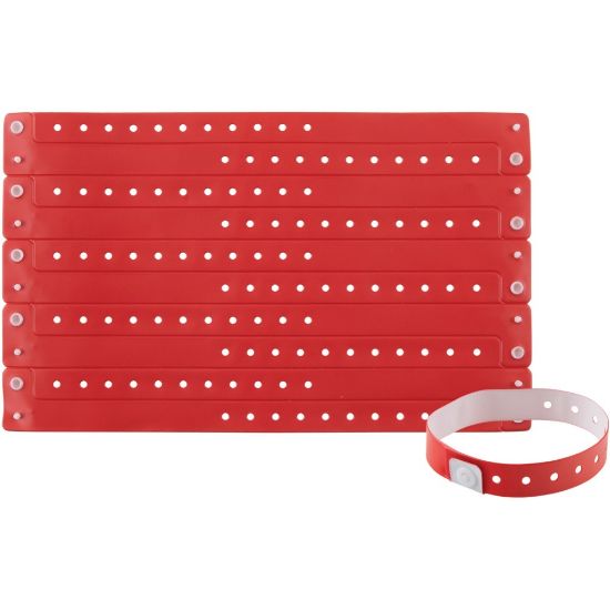 Picture of Advantus Colored Vinyl Wristbands - 100 / Pack - Adjustable - 0in Height x 0.6in Width x 9.8in Length - Red - Vinyl