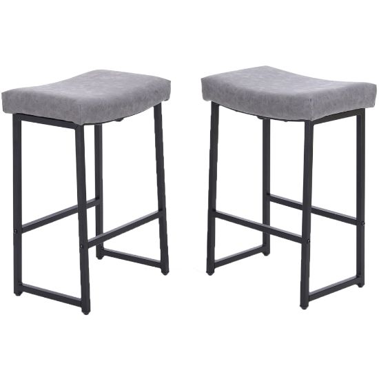 Picture of ALPHA HOME Saddle Design PU Leather Counter-Height Stools, Gray/Black, Set Of 2 Stools