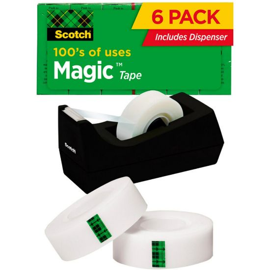 Picture of Scotch Magic Tape with Dispenser, Invisible, 3/4 in. x 1000 in., 6 Tape Rolls, Clear, Home Office, Back to School Supplies and College Essentials for Students and Teachers