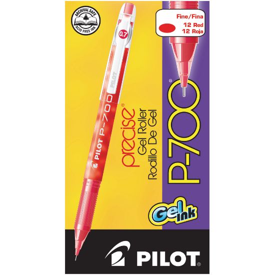 Picture of Pilot Gel Ink Rollerball Pens, P-700, Fine Point, 0.7 mm, Red Barrel, Red Ink, Pack Of 12 Pens