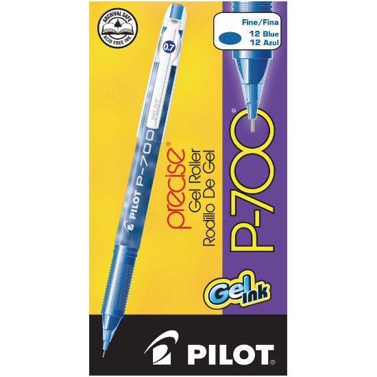 Picture of Pilot Gel Ink Rollerball Pens, P-700, Fine Point, 0.7 mm, Blue Barrel, Blue Ink, Pack Of 12 Pens