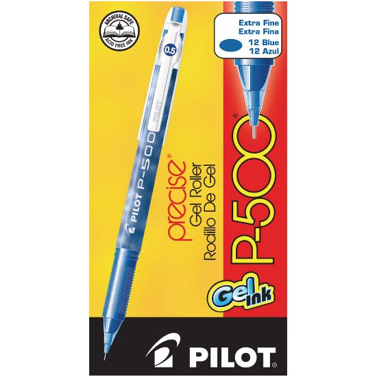 Picture of Pilot Gel Ink Rollerball Pens, P-500, Extra-Fine Point, 0.5 mm, Blue Barrel, Blue Ink, Pack Of 12 Pens