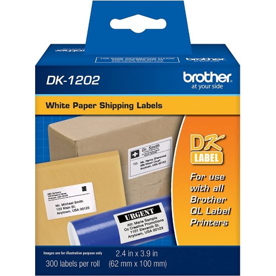 Picture of Brother DK-1202 White Die-Cut Labels, DK1202, 2.4in x 3.9in, Pack Of 300