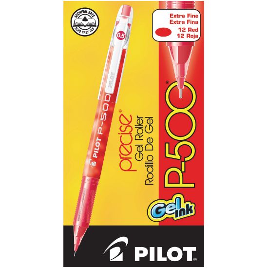 Picture of Pilot Gel Ink Rollerball Pens, P-500, Extra-Fine Point, 0.5 mm, Red Barrel, Red Ink, Pack Of 12 Pens