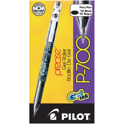 Picture of Pilot Gel Ink Rollerball Pens, P-700, Fine Point, 0.7 mm, Black Barrel, Black Ink, Pack Of 12 Pens