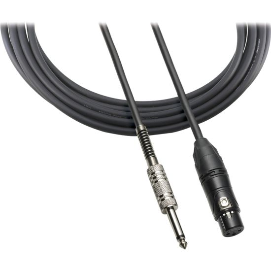 Picture of Audio-Technica XLRF - 1/4in Cable for Balanced Microphones with Pin 2 Hot. 10ft (3.0 m) Length - 10 ft 6.35mm/XLR Audio Cable for Microphone, Audio Device - First End: 1 x 6.35mm Audio - Male - Second End: 1 x XLR Audio - Female - Shielding - Black