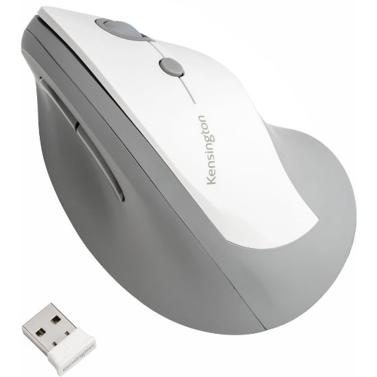 Picture of Kensington Pro Fit Ergo Vertical Wireless Mouse - Wireless - Radio Frequency - 2.40 GHz - Gray - USB - 1600 dpi - Scroll Wheel - 6 Button(s)