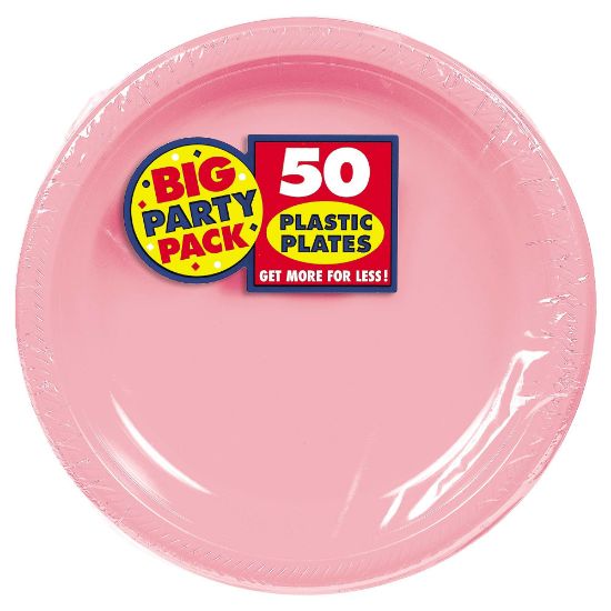 Picture of Amscan Round Plastic Plates, 10-1/2in, New Pink, Pack Of 50 Plates