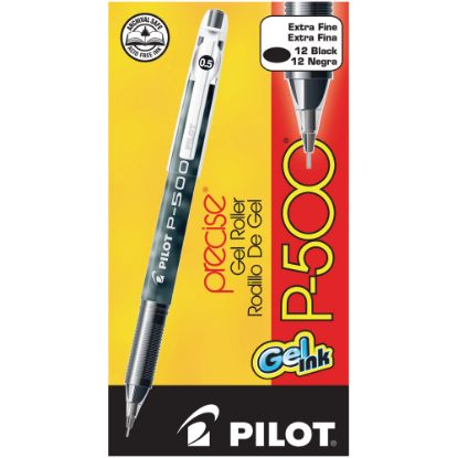 Picture of Pilot Gel Ink Rollerball Pens, P-500, Extra-Fine Point, 0.5 mm, Black Barrel, Black Ink, Pack Of 12 Pens