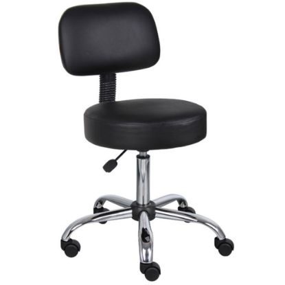 Picture of Boss Office Products Medical Stool With Back And Antimicrobial Vinyl, Black/Chrome