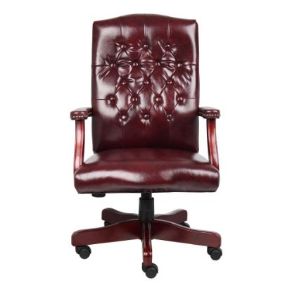 Picture of Boss Office Products Traditional Ergonomic High-Back Executive Chair, 47inH, Burgundy/Mahogany