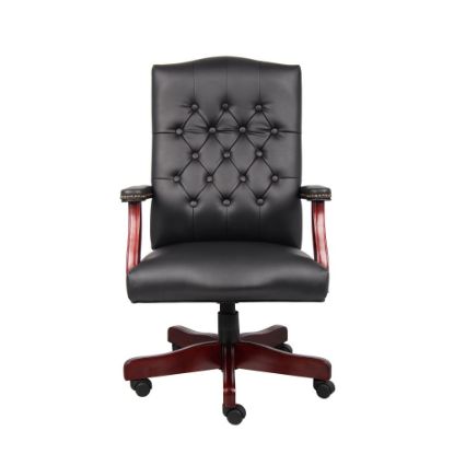 Picture of Boss Office Products Traditional Ergonomic High-Back Executive Chair, 47inH,Black/Mahogany