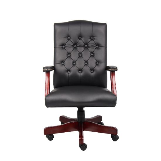 Picture of Boss Office Products Traditional Ergonomic High-Back Executive Chair, 47inH,Black/Mahogany