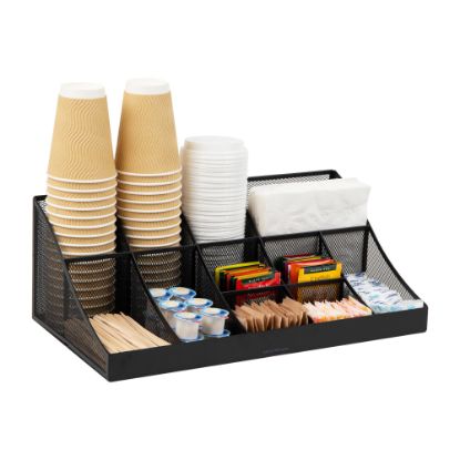 Picture of Mind Reader 11-Compartment Coffee Cup and Condiment Organizer, 6-53/8inH x 9-1/2inW x 17-63/8inD, Black