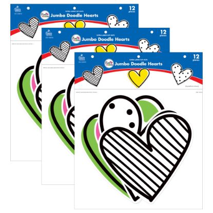 Picture of Carson Dellosa Education Cut-Outs, Kind Vibes Jumbo Doodle Hearts, 12 Cut-Outs Per Pack, Set Of 3 Packs