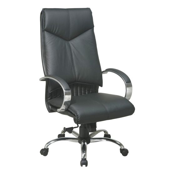 Picture of Office Star Deluxe Bonded Leather High-Back Chair, Black/Chrome