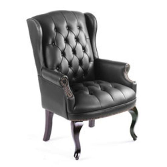 Picture of Boss Office Products Wingback Traditional High-Back Chair, Black/Mahogany