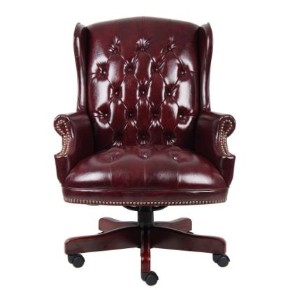 Picture of Boss Office Products Traditional Ergonomic High-Back Chair, 44inH, Burgundy/Mahogany