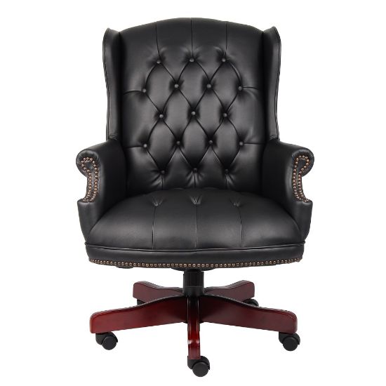 Picture of Boss Office Products Traditional Ergonomic Vinyl High-Back Executive Chair, Black/Mahogany