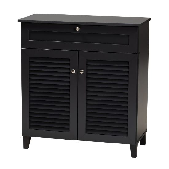 Picture of Baxton Studio Coolidge Finished 4-Shelf Wood Shoe Storage Cabinet With Drawer, Dark Gray