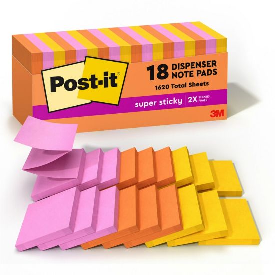 Picture of Post-it Super Sticky Pop Up Notes, 3 in x 3 in, 18 Pads, 90 Sheets/Pad, 2x the Sticking Power, Energy Boost Collection