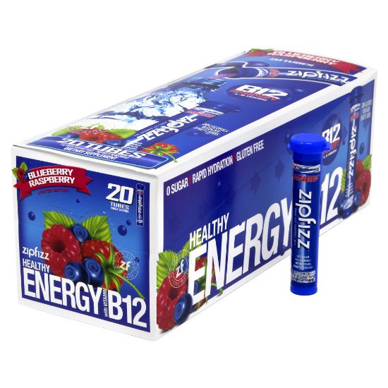 Picture of Zipfizz Blue Raspberry Energy Drink Mixes, 18 Oz, Pack Of 20 Mixes