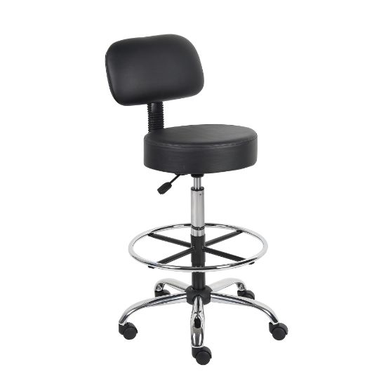 Picture of Boss Office Products Antimicrobial Medical Stool With Back And Foot Ring, Black/Chrome