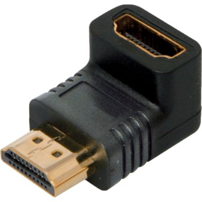 Picture of 4XEM 90 Degree HDMI A Male To HDMI A Female Adapter - 1 Pack - 1 x 19-pin HDMI (Type A) HDMI 1.3 Digital Audio/Video Male - 1 x 19-pin HDMI (Type A) HDMI 1.3 Digital Audio/Video Female - 1920 x 1080 Supported - Gold Connector - Gold Contact - Black