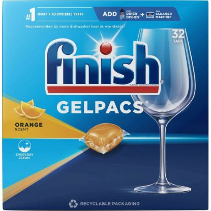 Picture of Finish Dishwasher Gel Packs - For Dish, Glass - 1.30 oz (0.08 lb) - Orange Scent - 32 / Box - Pre-moistened - Orange