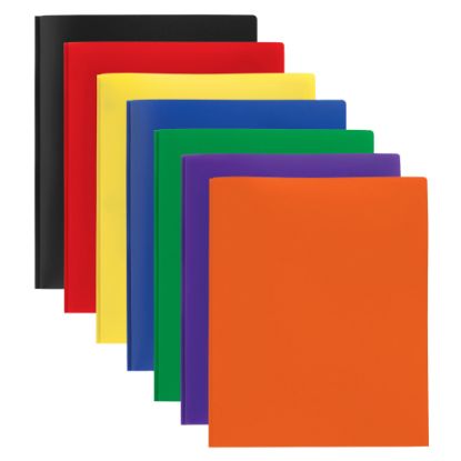 Picture of Office Depot Brand 2-Pocket School-Grade Poly Folders With Prongs, 8-1/2in x 11in, Assorted Colors, Pack Of 48