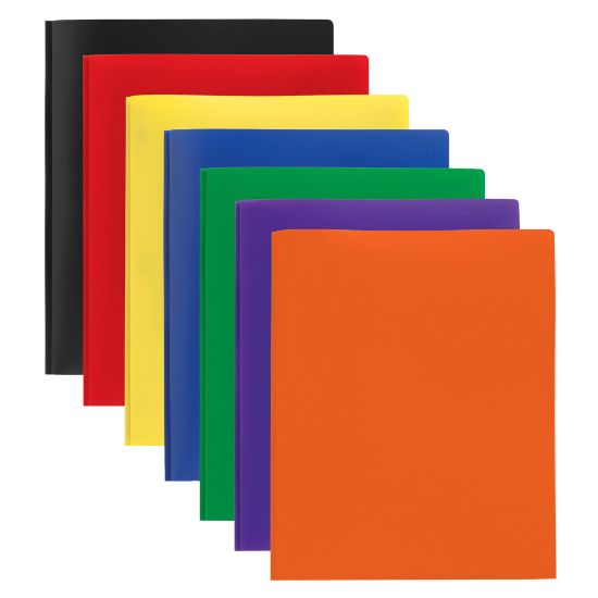 Picture of Office Depot Brand 2-Pocket School-Grade Poly Folders With Prongs, 8-1/2in x 11in, Assorted Colors, Pack Of 48