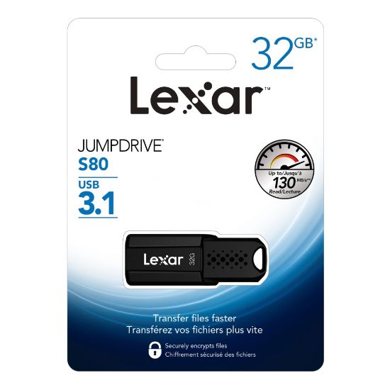 Picture of Lexar JumpDrive S80 USB 3.1 Flash Drive, 32GB, Black, LJDS80-32GBNBNU