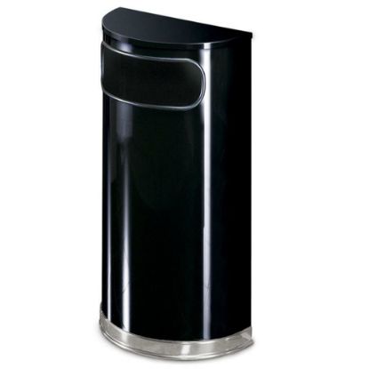 Picture of United Receptacle 30% Recycled Half Round Black/Chrome Receptacle, 9 Gallons, 32in x 18in x 9in, Black/Chrome