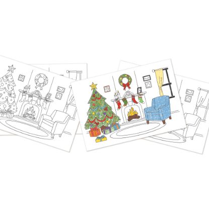 Picture of Amscan Christmas Tree And Fireplace Activity Placemats, 11in x 16in, White, Pack Of 72 Placemats