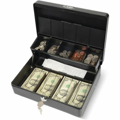 Picture of CARL Bill Slots Steel Security Cash Box - 4 Bill - 5 Coin - Steel - Black - 3.5in Height x 10in Width x 7in Depth