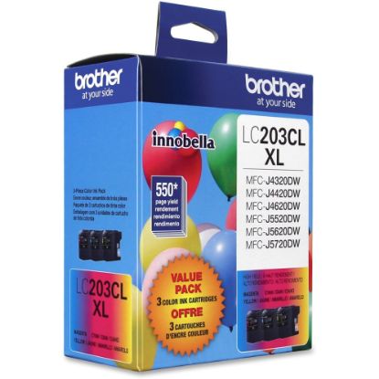 Picture of Brother LC203 Cyan; Magenta; Yellow High-Yield Ink Cartridges, Pack Of 3, LC2033PKS