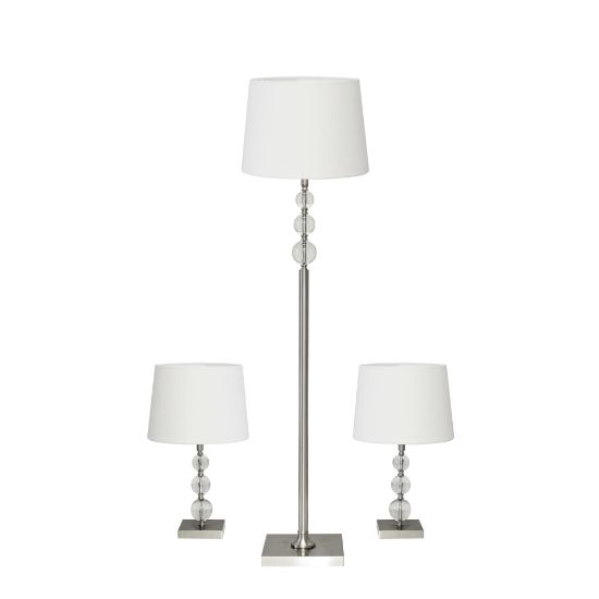 Picture of Adesso Olivia Lamps, Off-White Shades/Brushed Steel Bases, Set Of 3