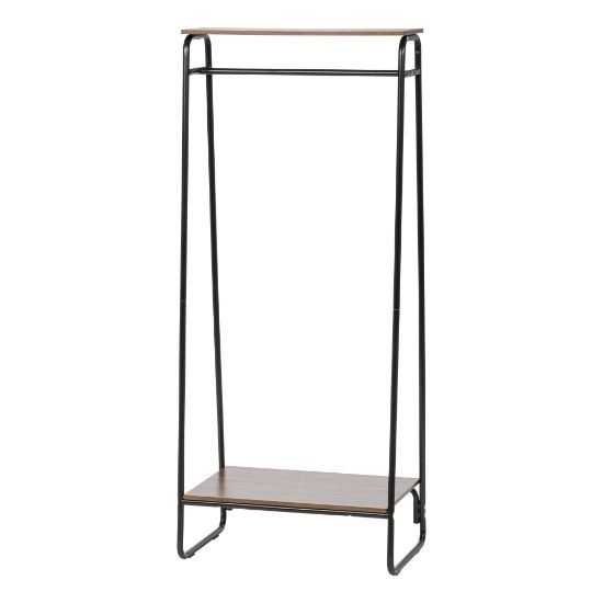 Picture of IRIS Metal Garment Rack With 2 Wooden Shelves, 59-1/2inH x 29-1/4inW x 15-3/4inD, Black/Dark Brown