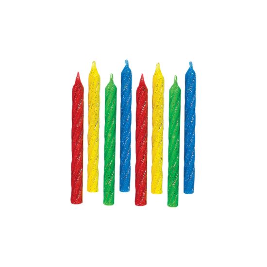 Picture of Amscan Glitter Spiral Birthday Candles, 3-1/4in, Multicolor, 24 Candles Per Pack, Set Of 8 Packs