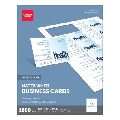 Picture of Office Depot Brand Matte Business Cards, 2in x 3 1/2in, White, Pack Of 1,000