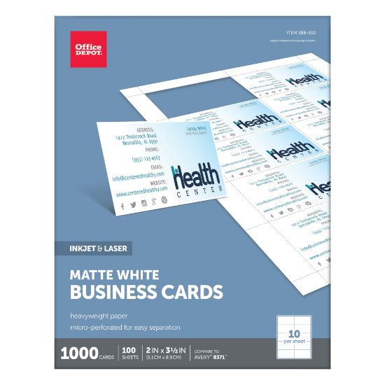 Picture of Office Depot Brand Matte Business Cards, 2in x 3 1/2in, White, Pack Of 1,000