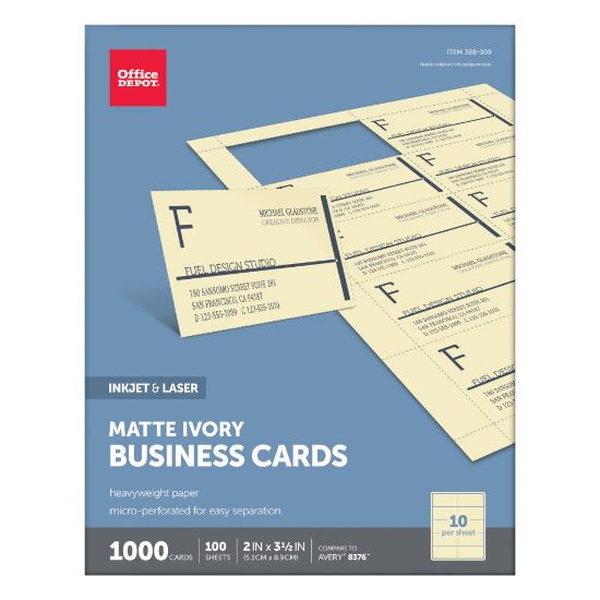 Picture of Office Depot Brand Matte Business Cards, 2in x 3 1/2in, Ivory, Pack Of 1,000