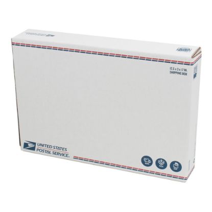 Picture of United States Post Office Fold Over Flap Shipping Box, 12-1/4in x 3in x 17-5/8in, White